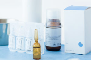 Close up of many kind of medication prepared for use in an operation.